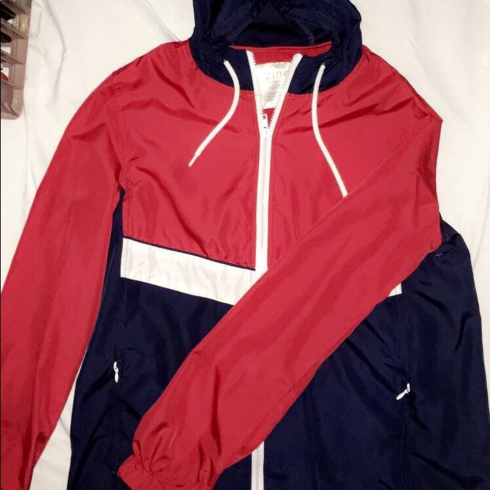 red white and navy windbreaker
